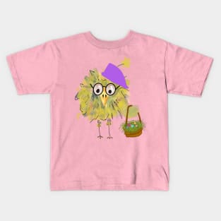 Funny Bird with Easter Hat and Basket Kids T-Shirt